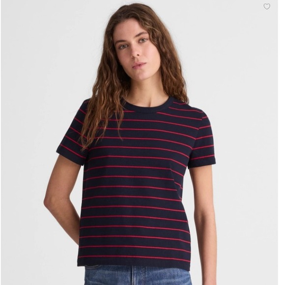 Madewell Tops - Madewell Top Womens Small Perfect Crewneck Tee Jersey Navy Red Stripe NY733